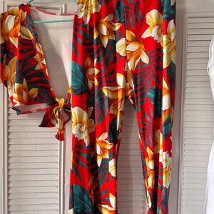 Tropical Floral Red Jumpsuit